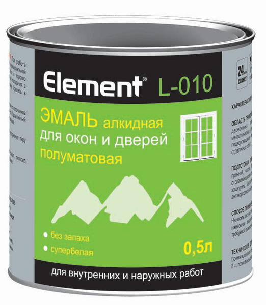 Эмаль алкидная ЭЛЕМЕНТ L-010 п/матовая белая 0,5л(0,67кг) для окон и дверей