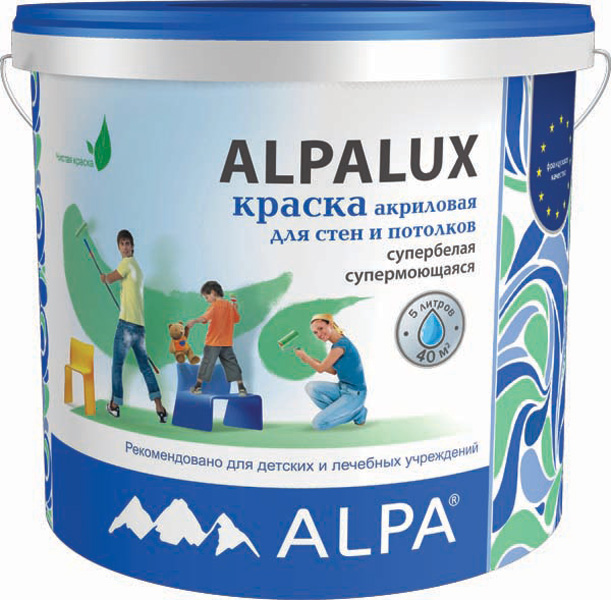 Краска ALPA DIY АЛЬПАЛЮКС супербелая 5л (7,8кг)  в/э матовая моющаяся рек-но для дет. и мед. учр.
