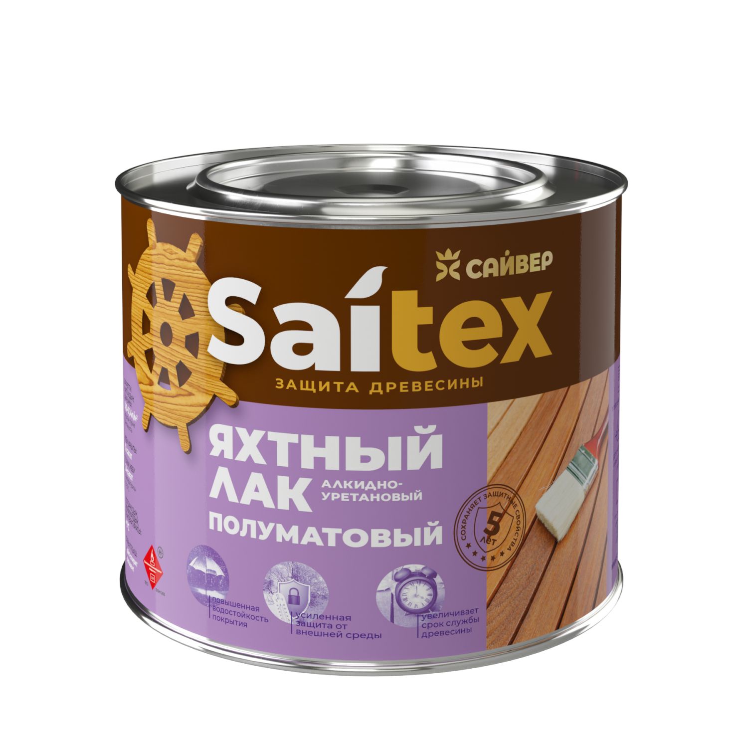 Лак яхтный полуматовый для дерева 0,9 л Saitex