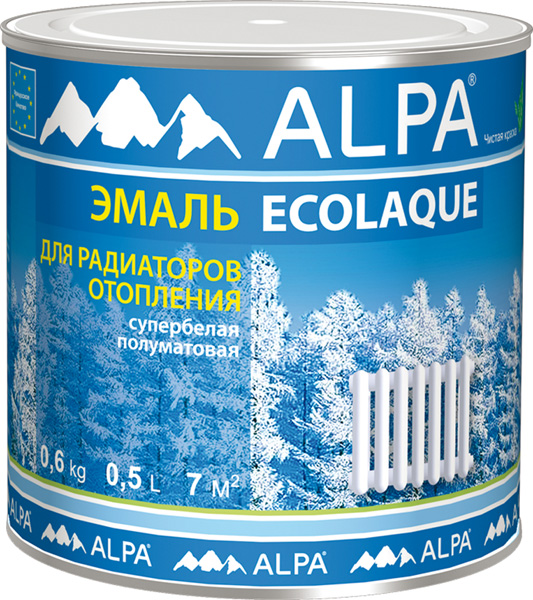 Экоэмаль ALPA белая для радиат.отопл. 0,5л(0,61кг (на водной основе) рек-но для дет. и мед. учрежд.