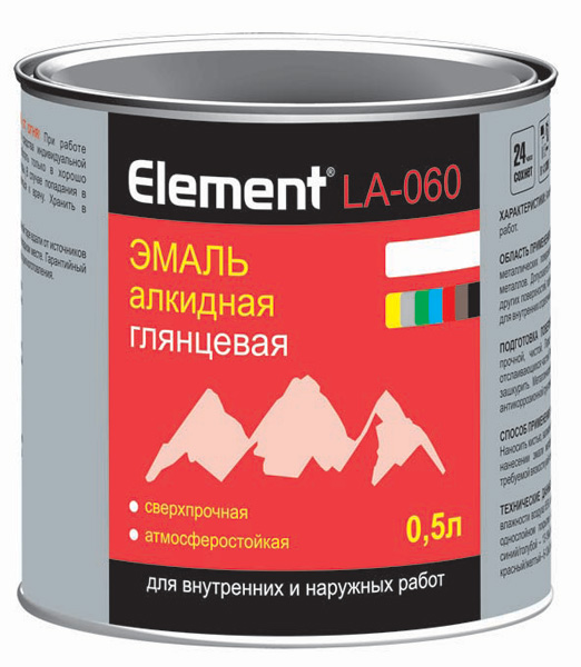 Эмаль алкидная ЭЛЕМЕНТ LA-060 глянцевая белая 0,5л(0,61кг)