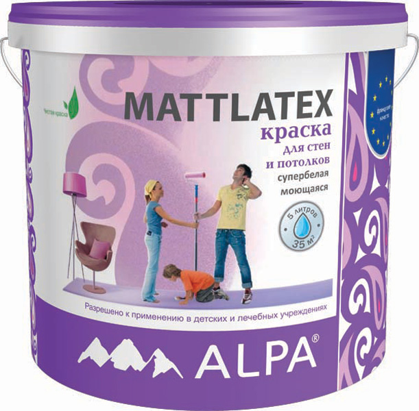 Краска ALPA DIY МАТТЛАТЕКС 2л (3,1кг) матовая латексная моющаяся. рек-но для дет. и мед. учр.