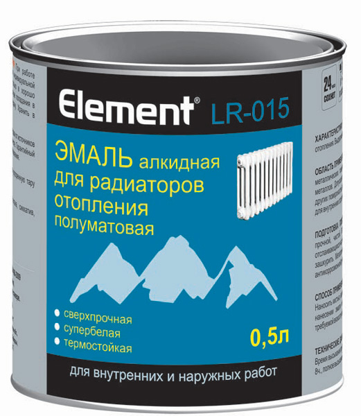Эмаль алкидная ЭЛЕМЕНТ LR-015 для радиат. отопл.п/матовая белая 0,5л(0,67кг)