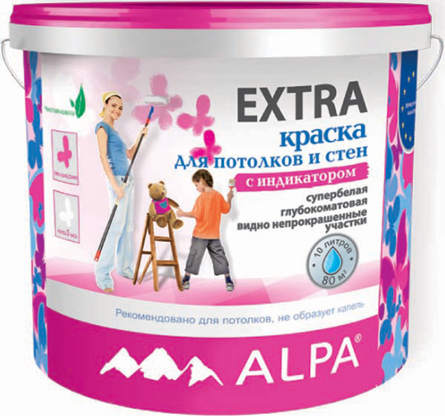 Краска ALPA DIY EXTRA 10л(16,4кг) акрил. глубокомат.с индик. рек-но для дет. и мед. учрежд.(16,4кг)
