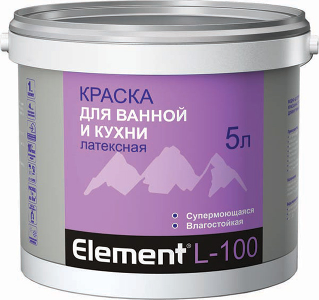 Краска ALPA ЭЛЕМЕНТ L-100  5л(7,8кг)   для ванной и кухни матовая латексная  супермоющаяся