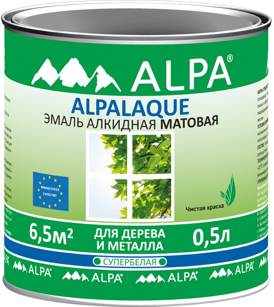 Эмаль ALPA Альпалак белая матовая 0,5л(0,73кг)