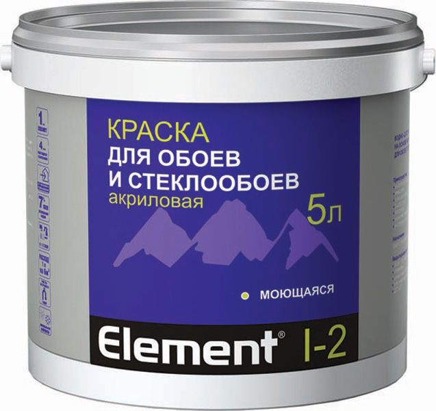 Краска ALPA ЭЛЕМЕНТ I-2  5л (7,8кг) для обоев и стеклообоев матовая акриловая моющаяся