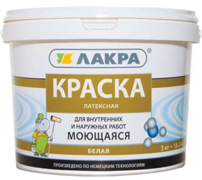 Краска для внутр. и наруж.работ, латексная, моющ. белая (ЛАКРА) (14 кг)