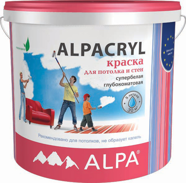 Краска ALPA DIY АЛЬПАКРИЛ 10л (15,6кг) глубокоматовая рек-но для  дет. и мед. учрежд.