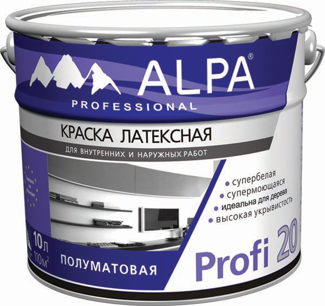 Краска ALPA ПРОФИ 20 2,5л (3,28кг) п/матовая латекс. супермоющ.рек-но для дет. и мед. учрежд.