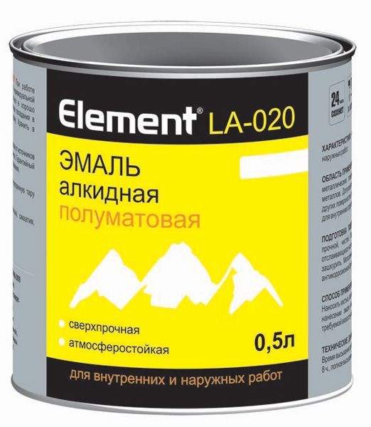 Эмаль алкидная ЭЛЕМЕНТ LA-020 п/матовая белая 1,8л(2,21кг)