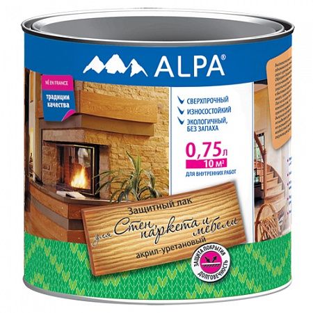 Лак акрил-уретановый для стен, паркета и мебели 0,75 л  (0,8 кг) глянцевый  (Альпа)