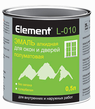 Эмаль алкидная ЭЛЕМЕНТ L-010 п/матовая белая 0,5л(0,67кг) для окон и дверей