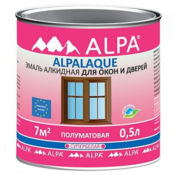 Эмаль ALPALAQUE для окон и дверей 0,5л (0.65кг)  (супербелая, высокоэластичная, антислип), полуматов