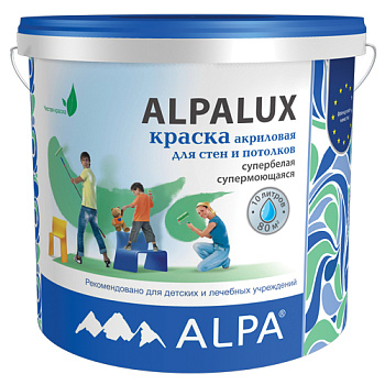 Краска ALPA DIY АЛЬПАЛЮКС супербелая 10л (15,6кг) в/э матов. моющаяся рек-но для дет. и мед. учр.