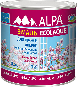 Экоэмаль ALPA для окон и дверей 0,5л (0.61кг)  (на водной основе) рек-но для дет. и мед. учрежд.