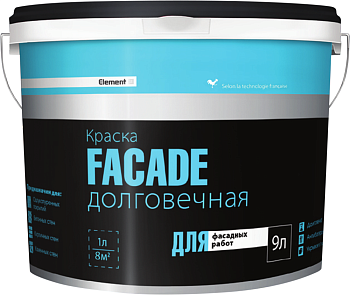 Краска ELEMENT SE FASADE, для внутренних и наружных работ, латексная 9л (14,22кг)