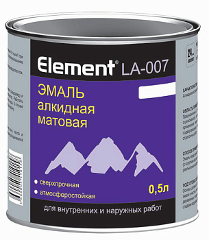 Эмаль алкидная ЭЛЕМЕНТ LA-007 матовая белая 0,5л(0,71кг)