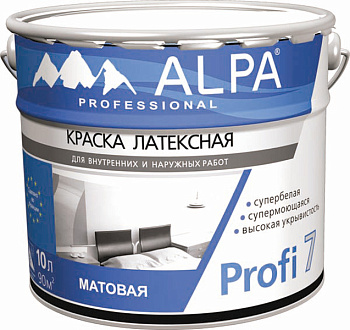 Краска ALPA ПРОФИ 7 2,5л(3,45кг) матовая латекс. супермоющаяся рек-но в дет. и мед. учрежд.